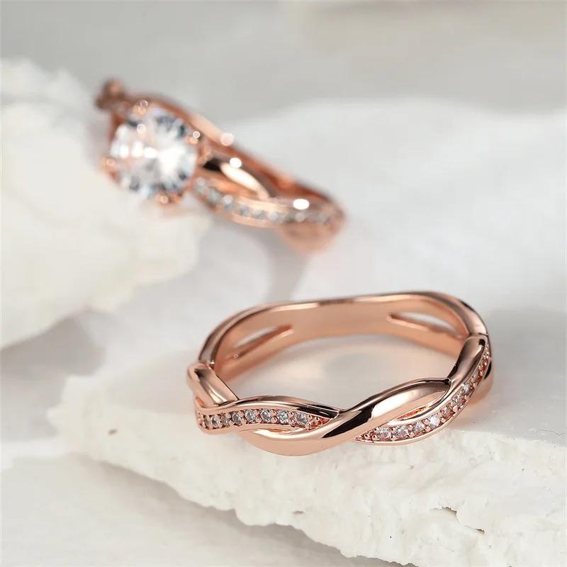 Damen Runder Zirkon Brautsets Weißer Kristallstein Gekreuzte Eheringe Versprechens Verlobungsringe Für Damen Schmuck Accessoires