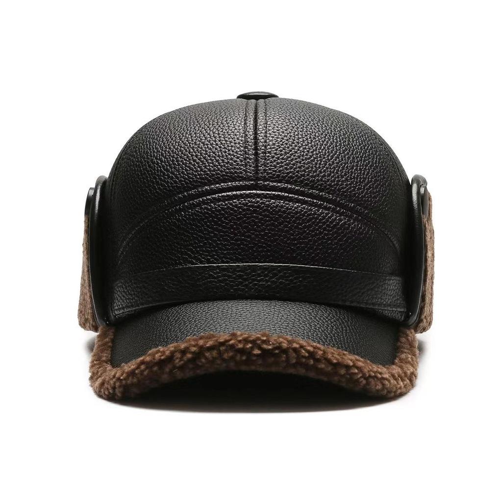 Men's Winter Warmth baseball Cap with Ear Protection - Thickened Faux Leather, Faux Fur Lining for Middle-Aged & Elderly