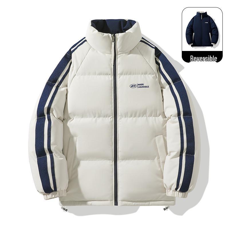 Winter Plush Double-Sided Puffer Jacket for Couples - Men s Stand Collar Cotton Outdoor Wear Extra Large