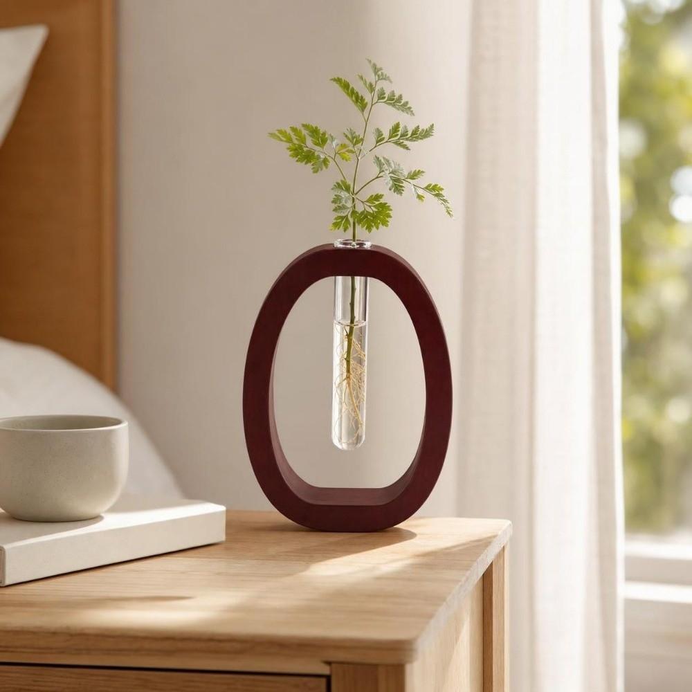 Wooden Hydroponic Flower Vase Home Decoration Desk Ornaments Glass Tube Vase Creative Design Minimalist Flower Holder