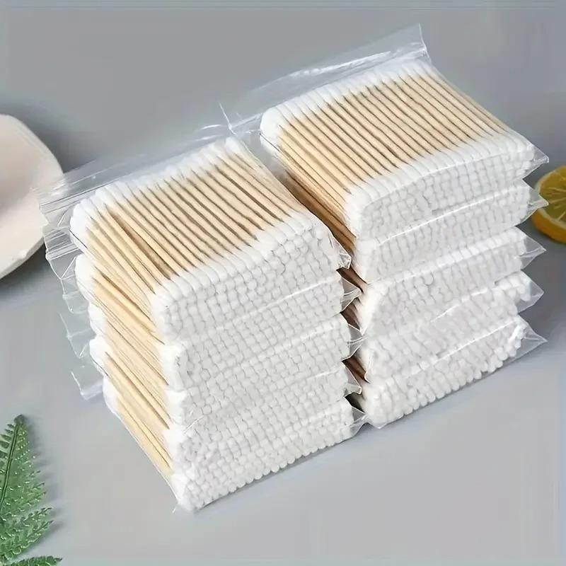 500pcs Bamboo Double-Ended Cotton Swabs - Gentle for Ears & Makeup, Unscented Disposable Ear Cleaning Cotton Swab Lip Tint