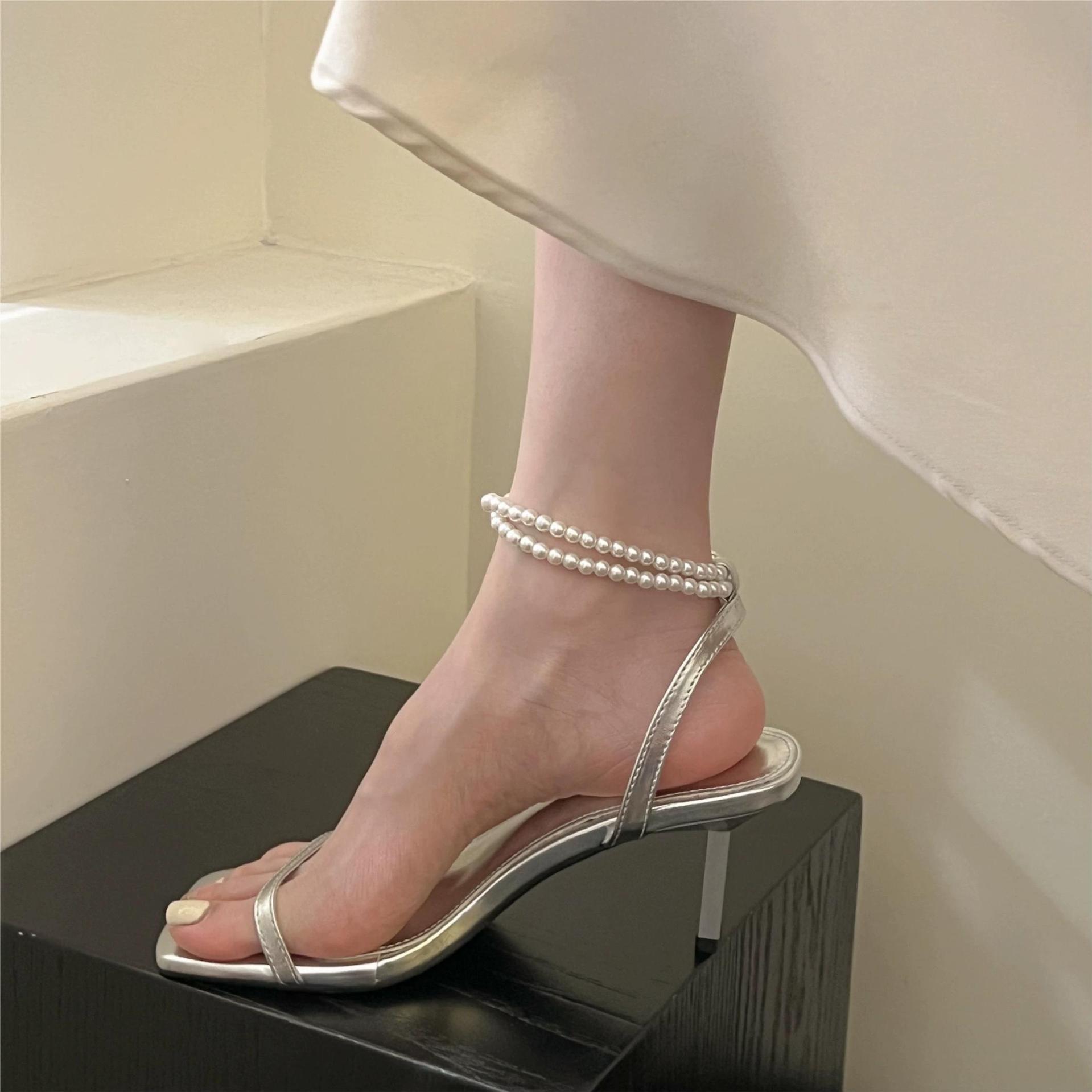 

Women s Square Toe Slim Heels High Heels Open Toe Ankles Sexy Sandals Daily Dance Dresses Wedding Dresses Women s Shoes 42 срібний