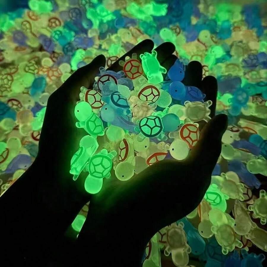 50Pcs Luminous Mini Turtles Moss Microlandscape Miniature Turtles Figurines Fairy Garden Accessorie Home Decor Glows In The Dark