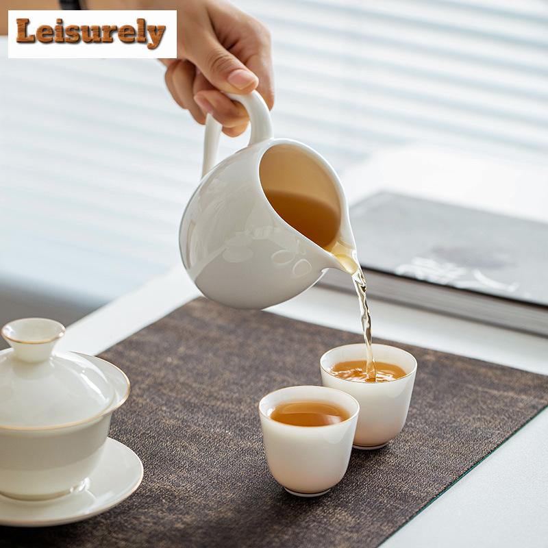 Dehua Sheep Fat Jade White Porcelain Tea Pitcher Antique Gold Painted Cha Hai Justice Cup Kung Fu Tea Tea Services Accessories