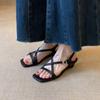 Minimalist Retro One-word Belt Versatile Black Commuter Sandals Women's Wedge Heel Square Head Open-toed Women's Shoes