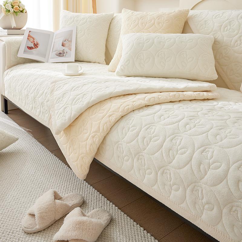 Milk Fiber Sofa Cushion Winter Thickened Fleece Cushion Non-Slip Leather Sofa Cover Cover Cloth