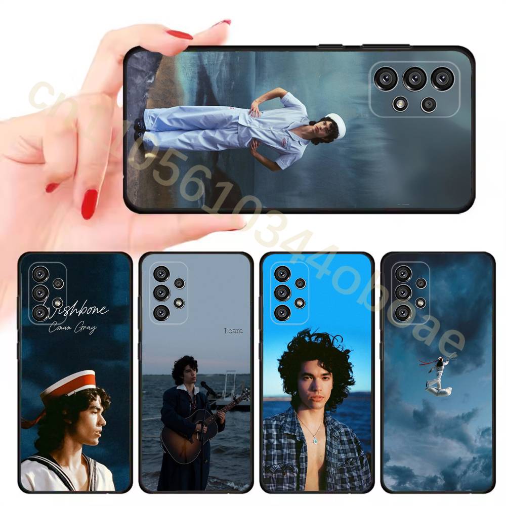 C-Conan Grey Wishbone Phone Case For Samsung Galaxy A13,21s,22,31,32,52,53,71,80,A91 Soft Black Cover