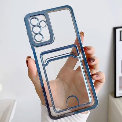 Transparent Card Slots Plating Case For Samsung Galaxy A54 A55 A35 A25 A53 A13 A54 A34 A15 A73 A52S A14 S23 Ultra Plus Shockproof Cover