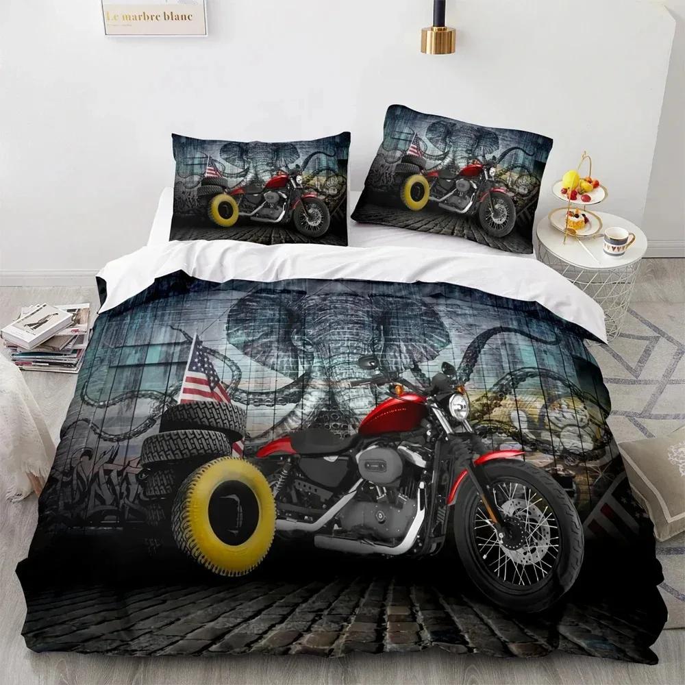 3D Print Motorcycle Bedding Set Boys Girls Twin Queen Size Duvet Cover Pillowcase Bed Boys Adult Fashion Home Textileextile