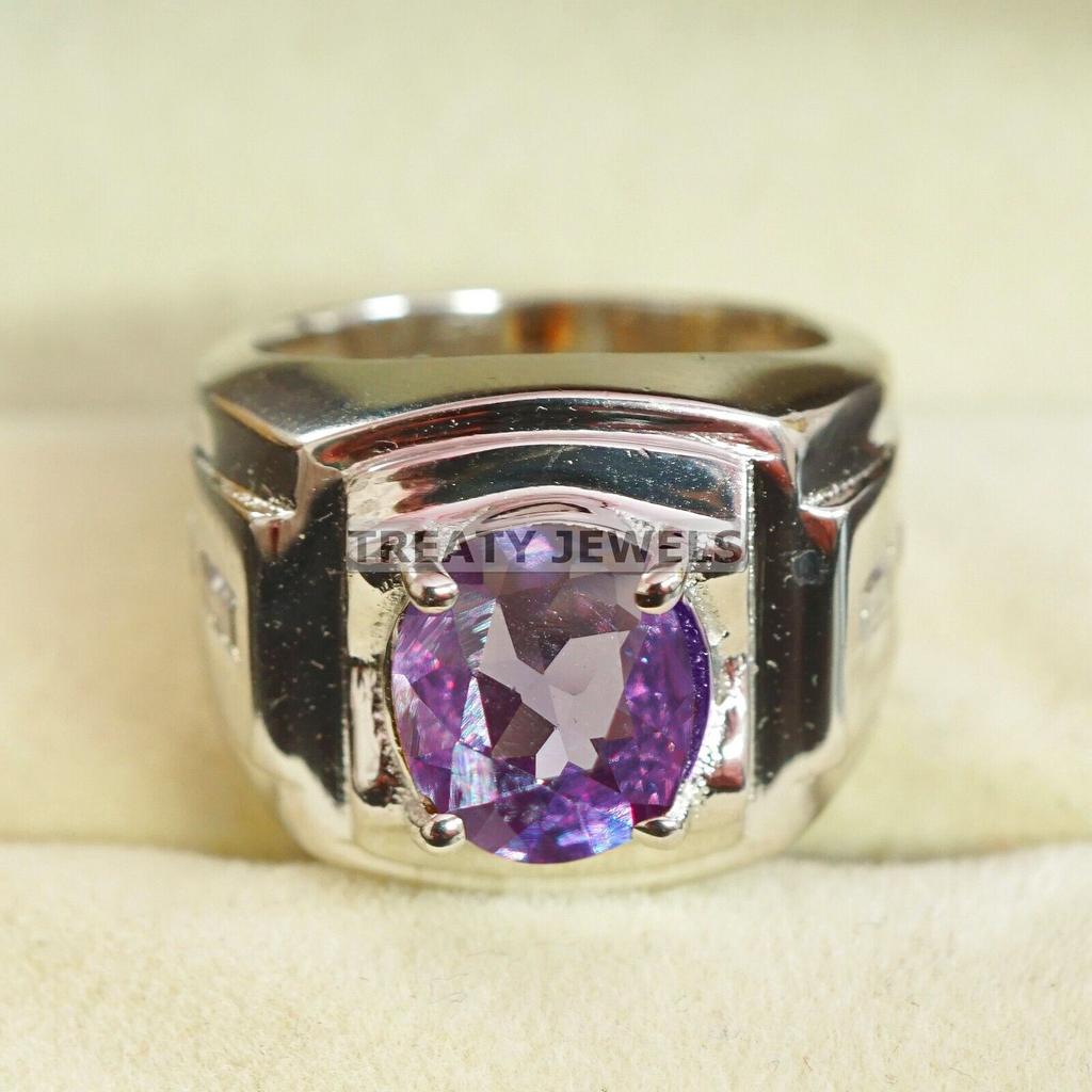 Alexandrit Oval geschliffen Edelstein mit 925er Sterling Silber Ring für Herren #A611 JL375656818895