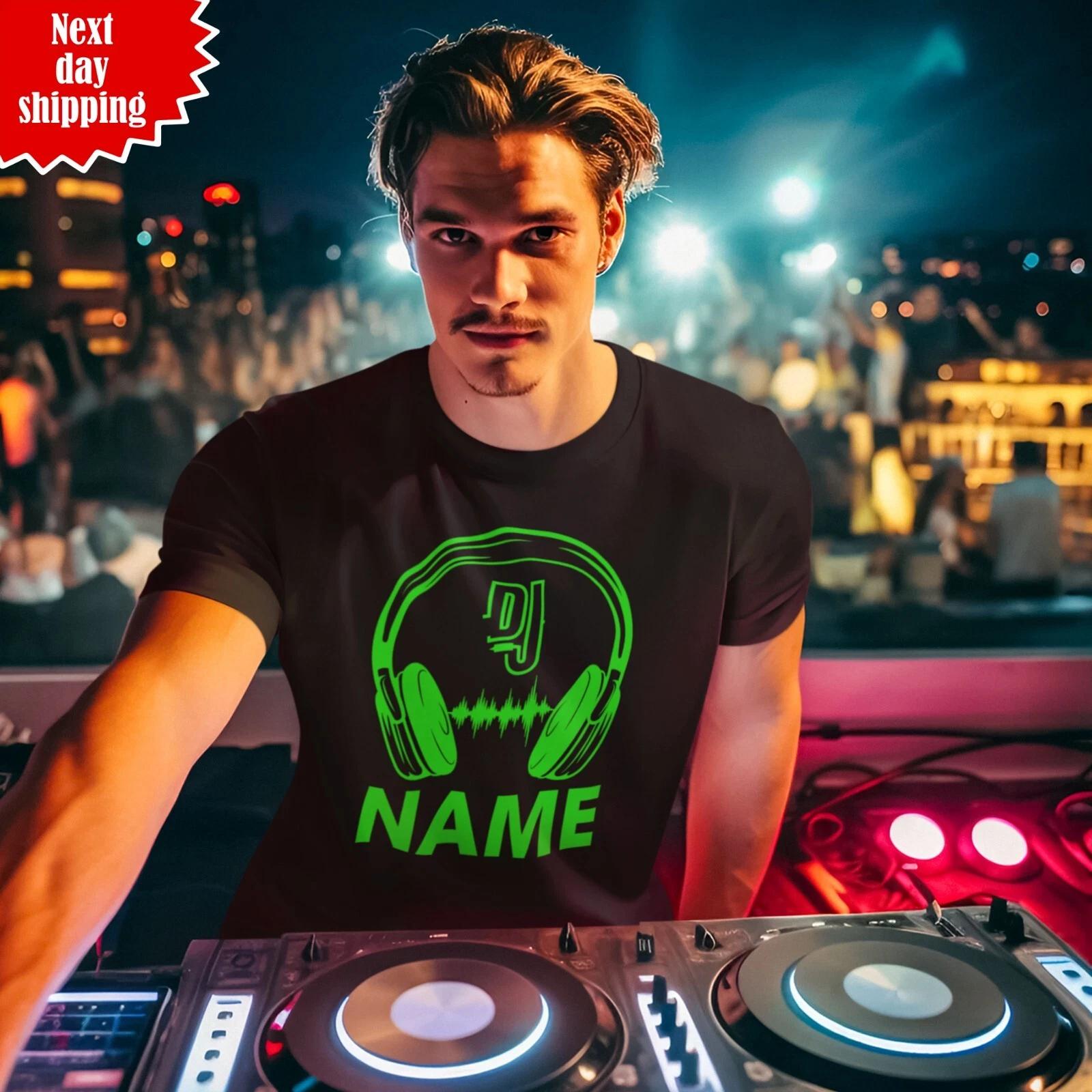 Personalised DJ Name T-Shirt Printed Headphones Music Party Club Unisex Tee Top 4XL