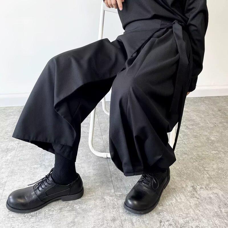 2025 Men Black Harem Pants Black Samurai Pants Men Loose Straight-Leg Pants Chinese Style Male Casual Streetwear Trousers