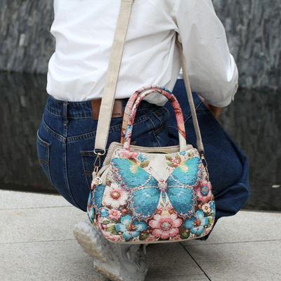 Ethnic Embroidered Crossbody Handbag: Double-Sided Gold Thread, Versatile Hanfu Style, Casual Multi-Purpose Small Cloth Bag