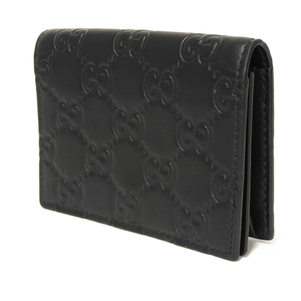 Used 9539 Guccissima Card Holder 779844 CWC1N 4009 7946 Bifold Flap Gusset Compartment with GG Embossing Black Men's