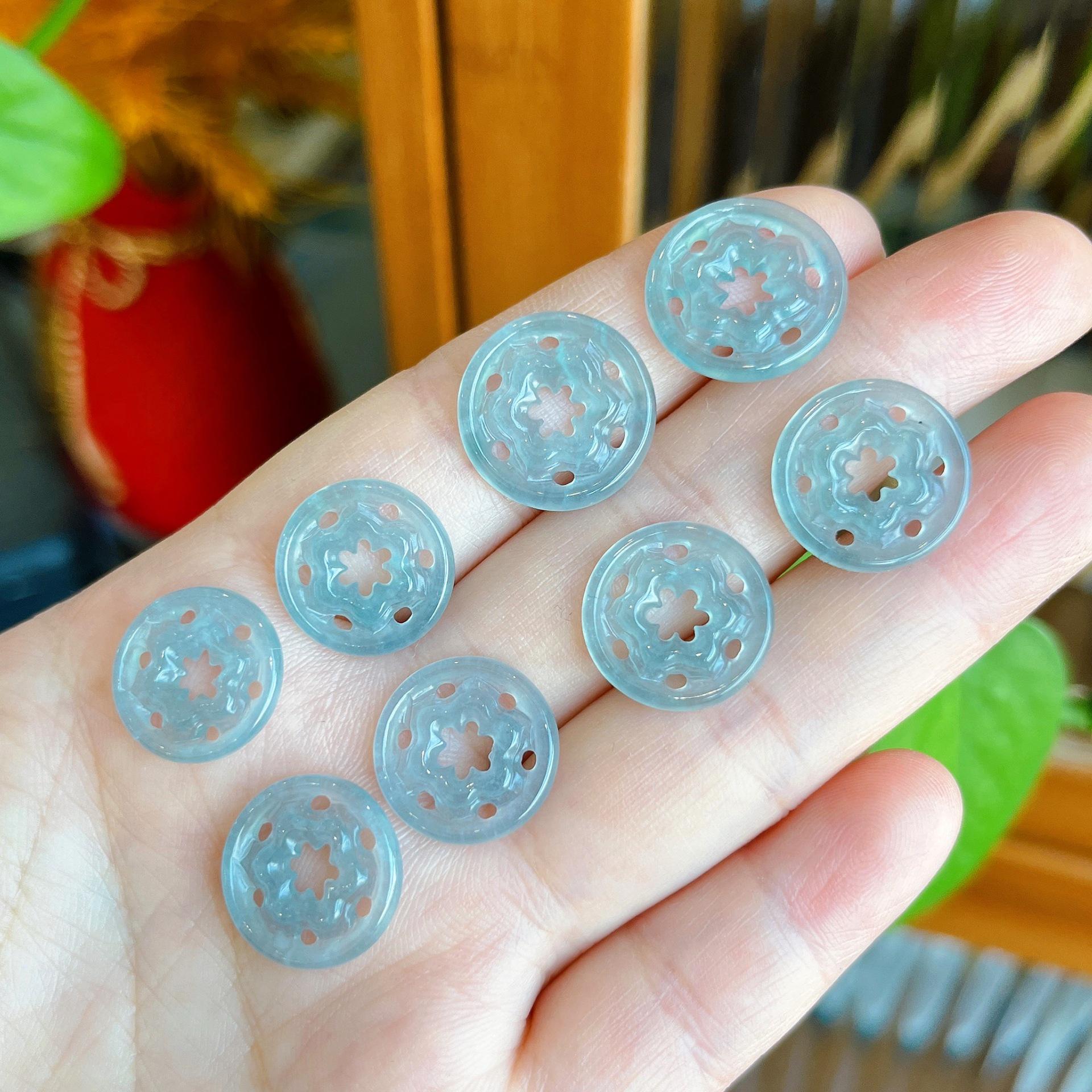 Natural A-Grade Blue Jadeite Hollow Snowflake Earrings & Jade Ring Accessories in Chinese Style for DIY Bracelet & Necklace