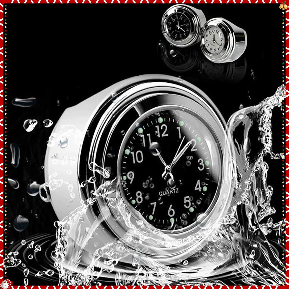 Orologio da moto da 7/8" cromato impermeabile con supporto per manubrio della bici, orologio al quarzo, orologio luminoso in alluminio, accessori per moto universali