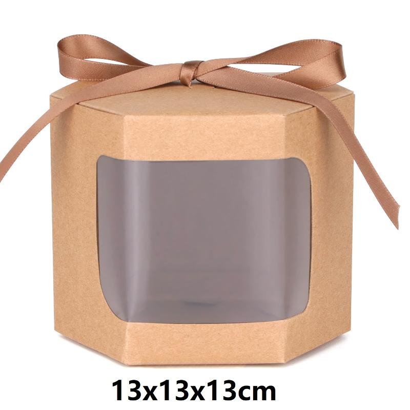 10 Pezzi Scatole per Torta Sacchetti di Carta Confezionamento Scatole Esagonali per Caramelle con Finestra Trasparente in PVC Scatola Regalo di Compleanno Confezioni per Dolci