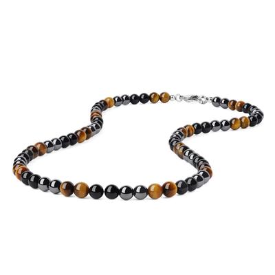 6mm Hematite Tiger Eye Obsidian Necklace 50cm Men's