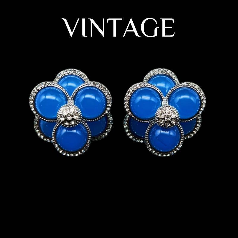 Vintage High-end Niche Temperament Small Fragrance Style Two-layer Three-dimensional Flower Design 925 Silver Needle Earrings озеро синий