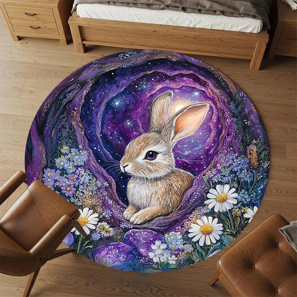 1pc Bunny Garden Round Chair mat Area Rug - Non-Slip, Floor Mat for Office, Bedroom, Ideal home decor Christmas Gift p0811464