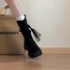 2025 Autumn and Winter Simple Wasteland Wind Fringed Knight Boots Fashion Thick Heel But Knee Fashion Boots Women's Thin Medium Boots