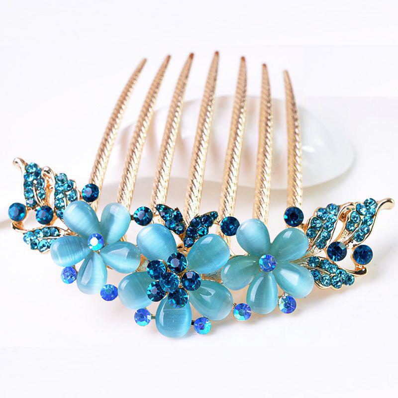 

Хрустальный гребень для волос «Кошачий глаз»: Металлическая заколка-цветок с семью зубцами для причесок синий