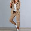 2 Pcs/Set Women Coat Pants Set Business Set Long Sleeves Solid Color Drawstring Elastic Waist Lapel Slim Fit Pants Blazer Trousers Suit