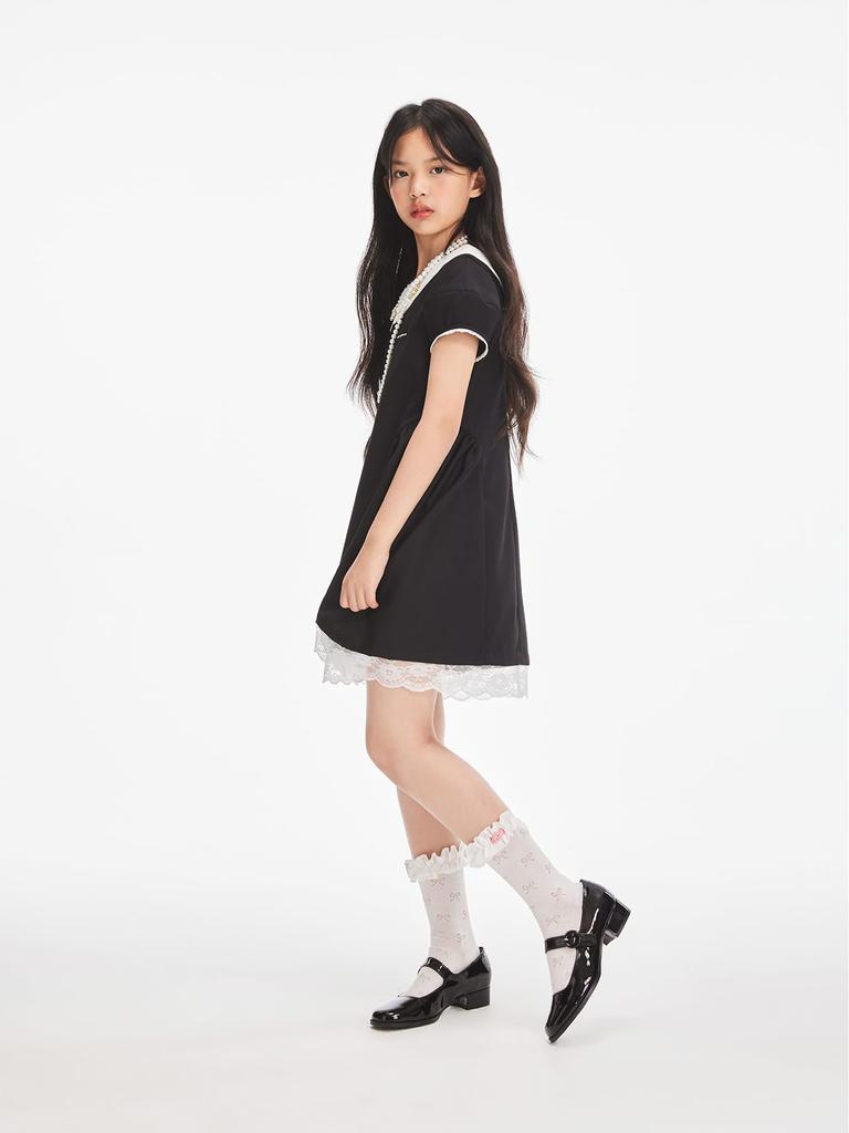 Barry Banny Formal Short Sleeve Puff Square White Lace Perfect for Size 140 Kids' Dress, Black, Sleeves, Collar, Collar, Hem, Lined, Recitals,