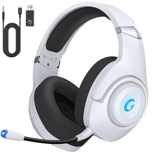 KAPEYDESI Captain 400 Gaming Headset (White) with 2.4G USB Adapter, Bluetooth 5.2, and Wired Connections, 3-Way Wireless Headset, 50mm Drivers, Low La