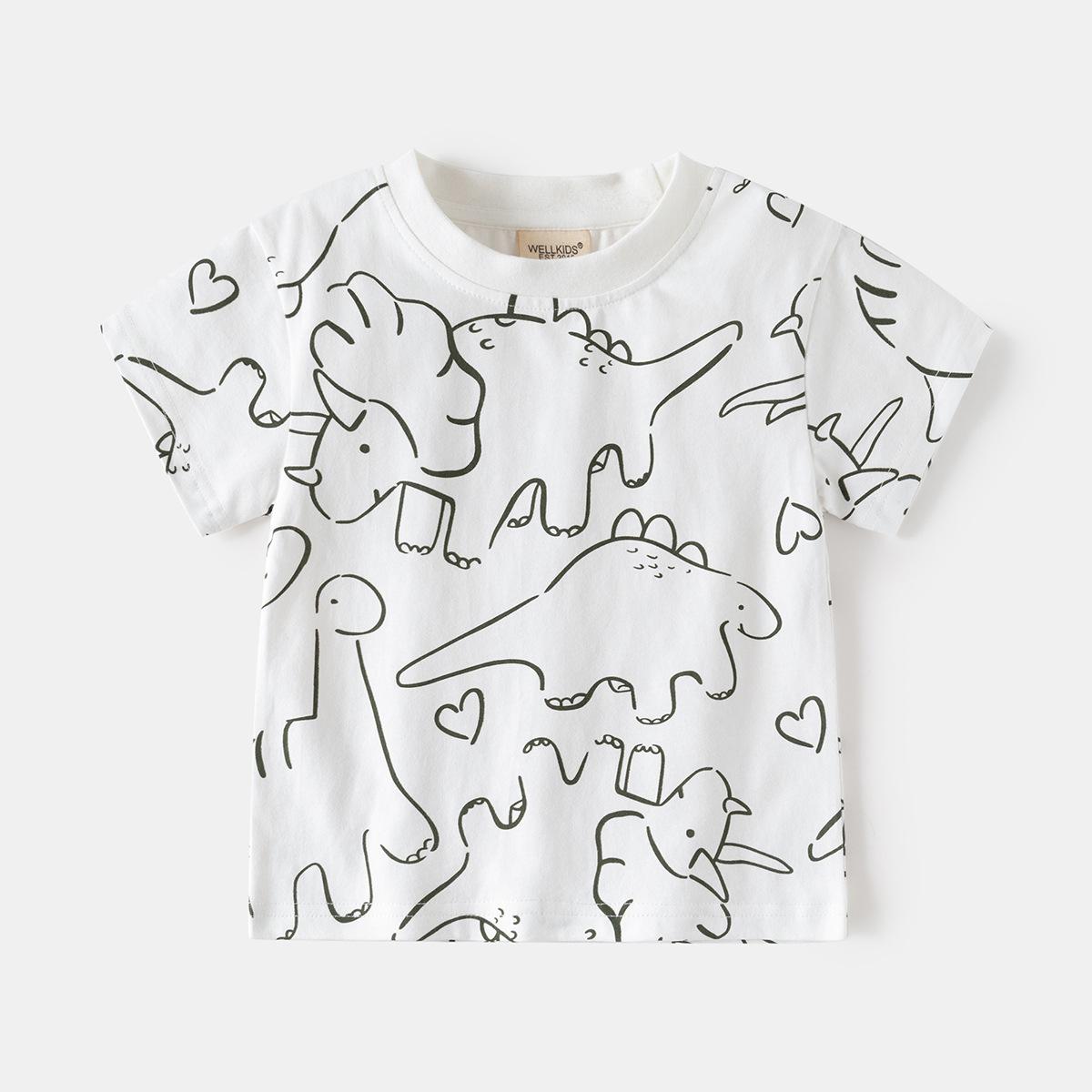 Boys Printed Cotton T Shirt Short Sleeve Full Print Summer Top for Kids 90cm