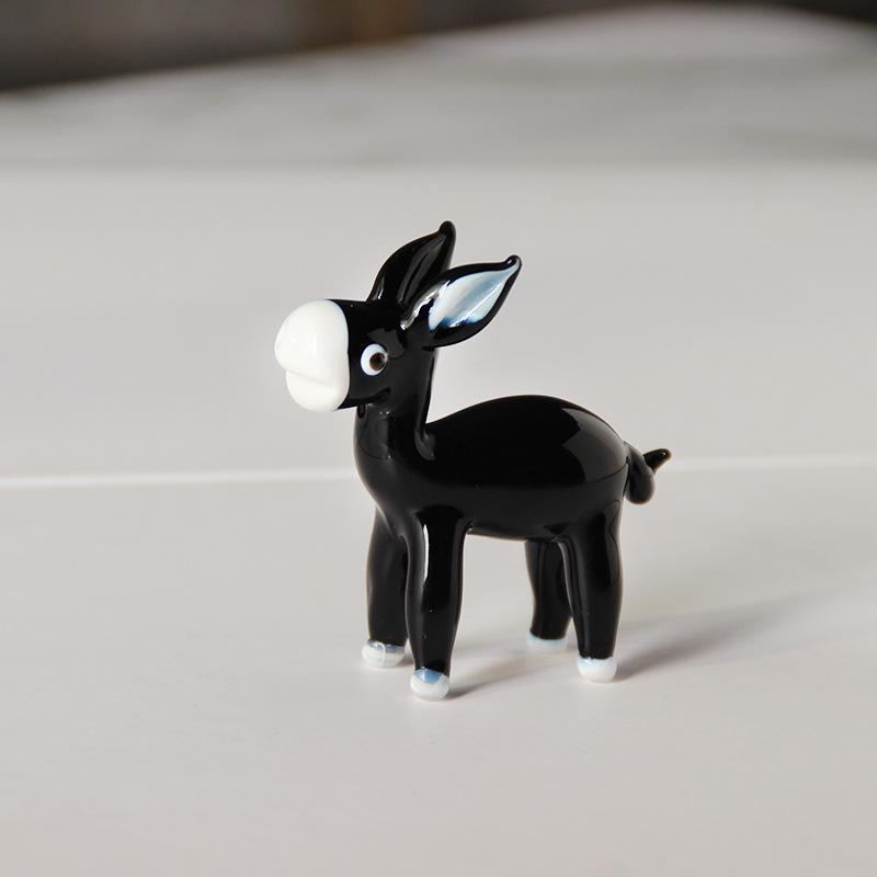 

Black Glass Donkey Figurine - Handmade Animal Ornament Decor for Home or Desktop