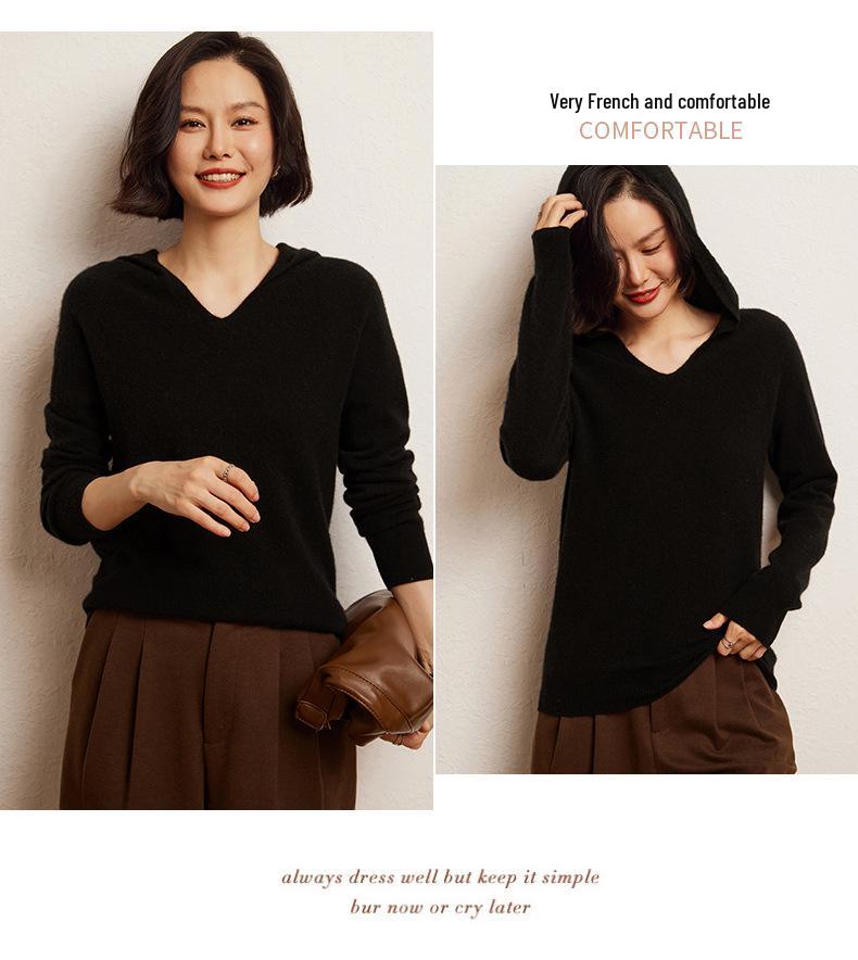 Women's Cashmere Knit Hooded Sweater - Autumn/Winter Loose Fit Pullover