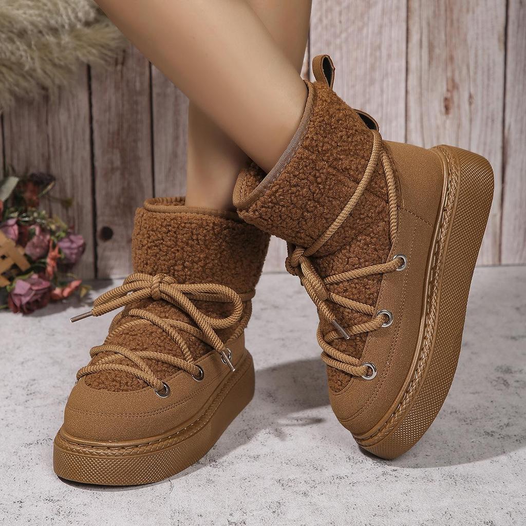 Winter Oversized Thick Soled Casual Snow Boots 2024 New Warm and Versatile Lamb Wool Ankle Strap Cotton Boots