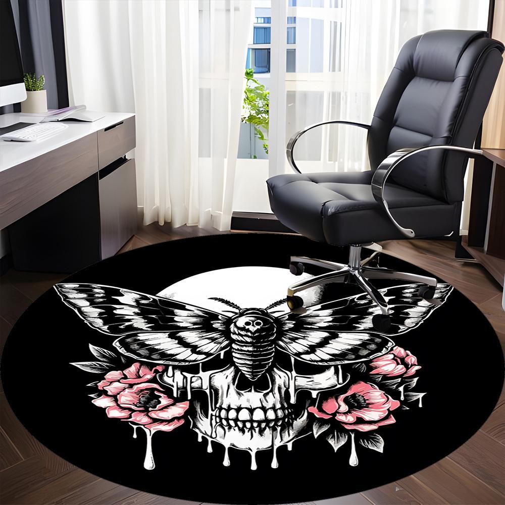 1pc Gothic Skull Butterfly Chair Carpet for Office, Round Non Slip Durable Large Size Office Carpet, Suitable for Office