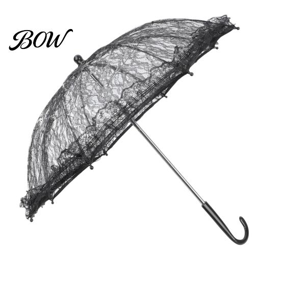 Royal Style Lace Umbrella Vintage Gothic Umbrella, Black Bridal Parasol for Halloween Elegant Hollow Embroidery Witch Cosplay, Wedding Decoration, A