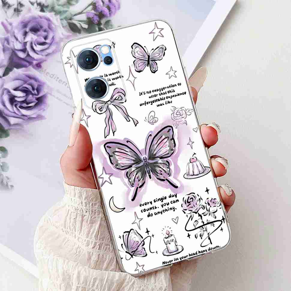 For Oppo Reno7 5G Casing Cute Cat Flower Painted Cover Soft Fundas Phone Case For Oppo Find X5 FindX5 Lite Reno 7 5G Back Cover