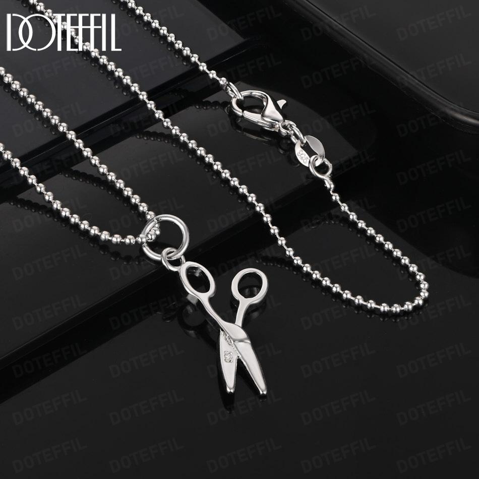 925 Sterling Silver Wedding Gift Scissor Shape Pendant Necklace Fashion Jewelry