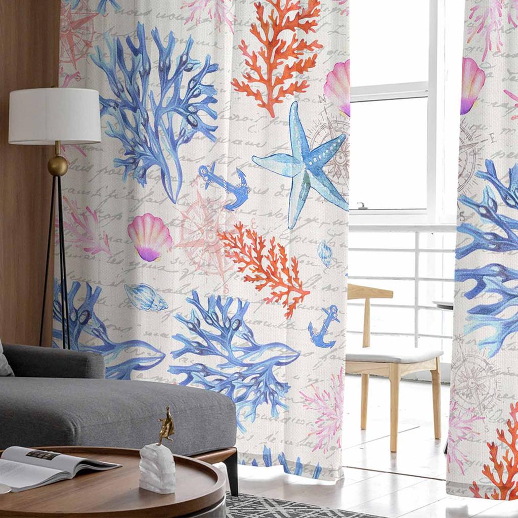 Seesterne Muscheln Tüll Fenstervorhänge für Schlafzimmer Luxuriöse Heimdeko Vorhänge im Wohnzimmer Chiffon Paneele