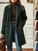 Cappotto Casual Chic a Quadretti Vintage di Media Lunghezza con Collo Rialzato Cappotto di Lana da Donna