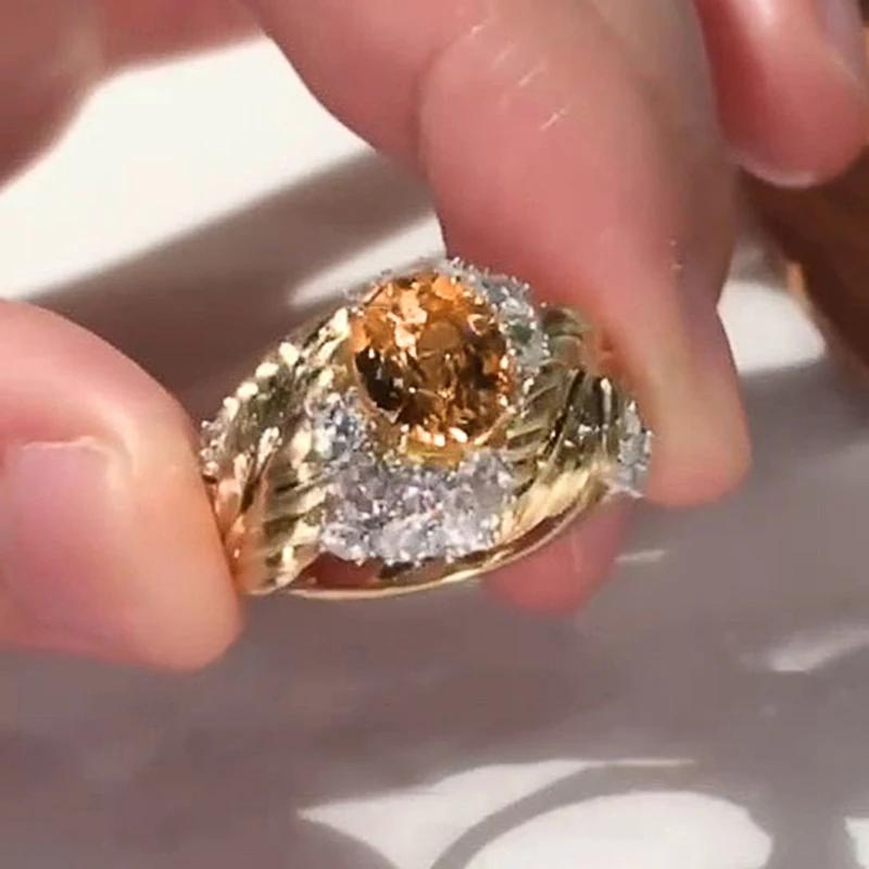 Huitan Delicate Brilliant Rings Luxurious Opulent Champagne Cubic Zircon Accessories for Women Noble Engagement Wedding Zircon