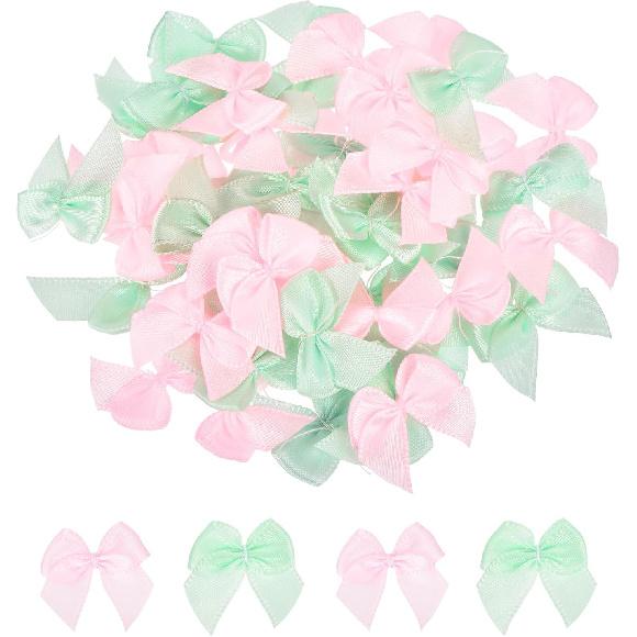 MECCANIXITY 50Pcs Mini Ribbon Bow 1" Mini Fabric Satin Ribbon Flower Bows for Craft DIY Sewing Wedding Birthday Party Pink & Blue