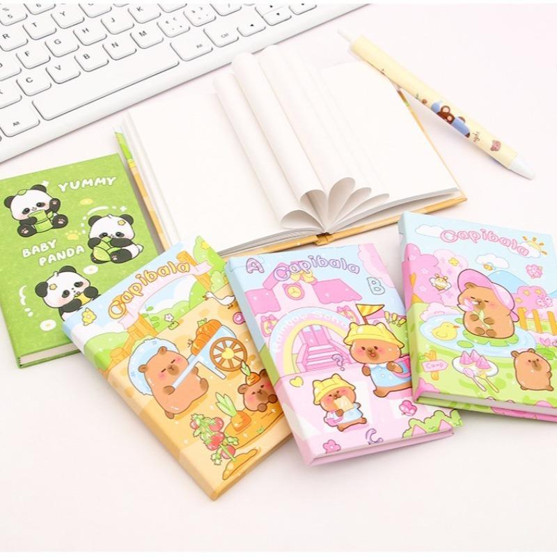 12Pcs Cartoon Capybara Small Notebook 50sheets Per Book, cute Notepad Mini Portable Pocket Book Stationery Small Prizes Gift