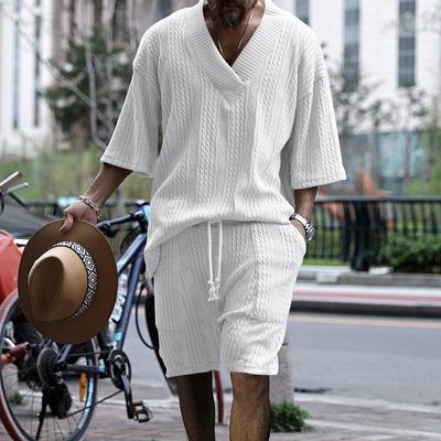 2024 Frühling/Sommer Herren Casual Jacquard Strick Dreiviertelarm Top & Shorts Set