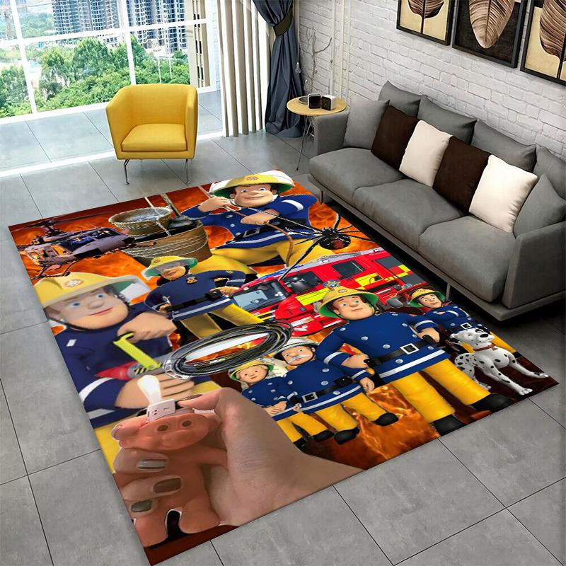 Cartoon Fireman Sam Non-Slip Area Rug for Living Room,Bedroom,Playroom,Soft Carpet Floor Mat Home Decor Rug Kids Room Gift