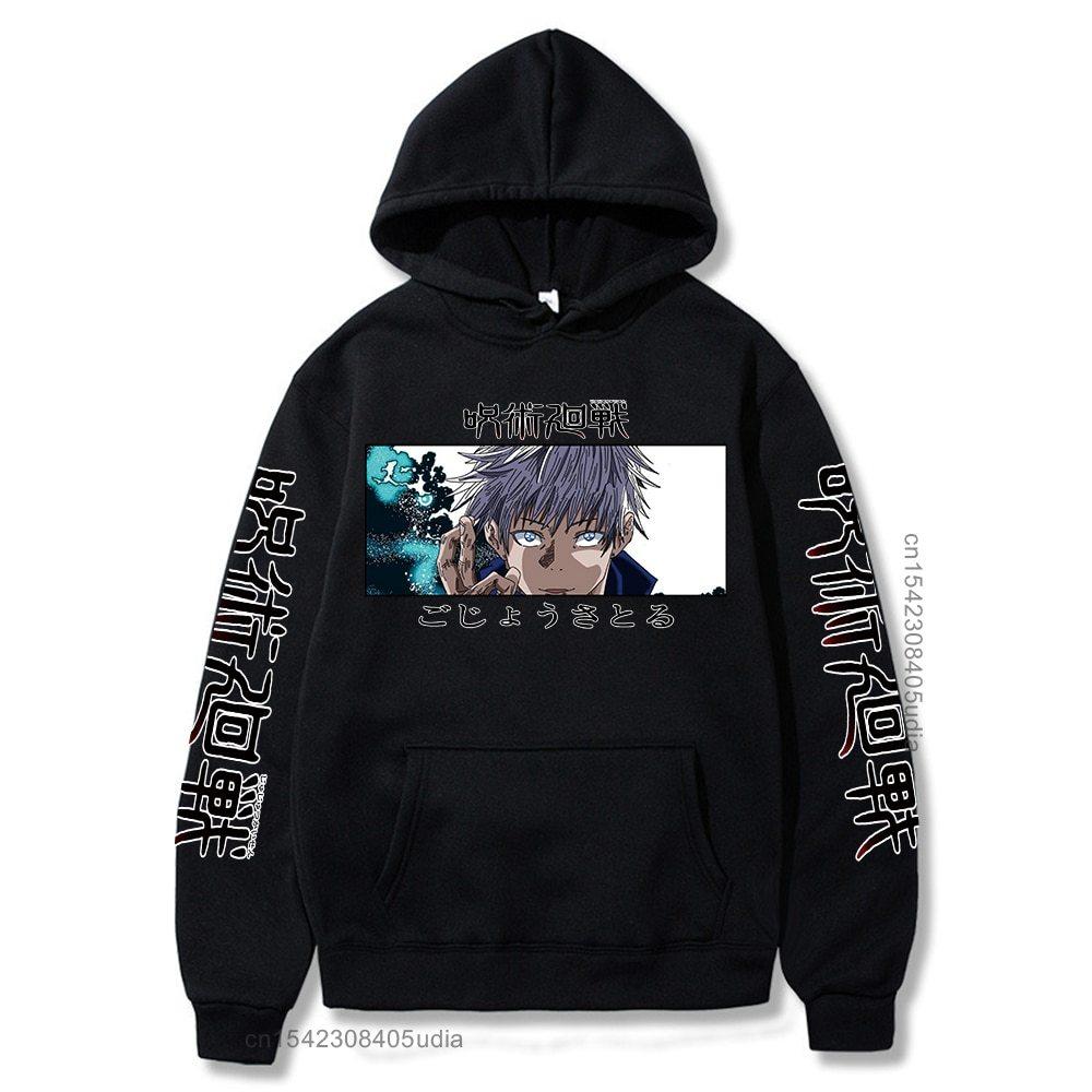 Anime Jujutsu Kaisen Satoru Gojo Print Graphic Hoodies Vintage Oversized Sweatshirt Long Sleeves Cotton Hoodie Men Women Clothes