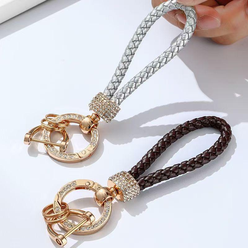 Luxury Keychain: Handwoven Imitation Diamond Leather Bracelet with Metal Buckle for Men & Women