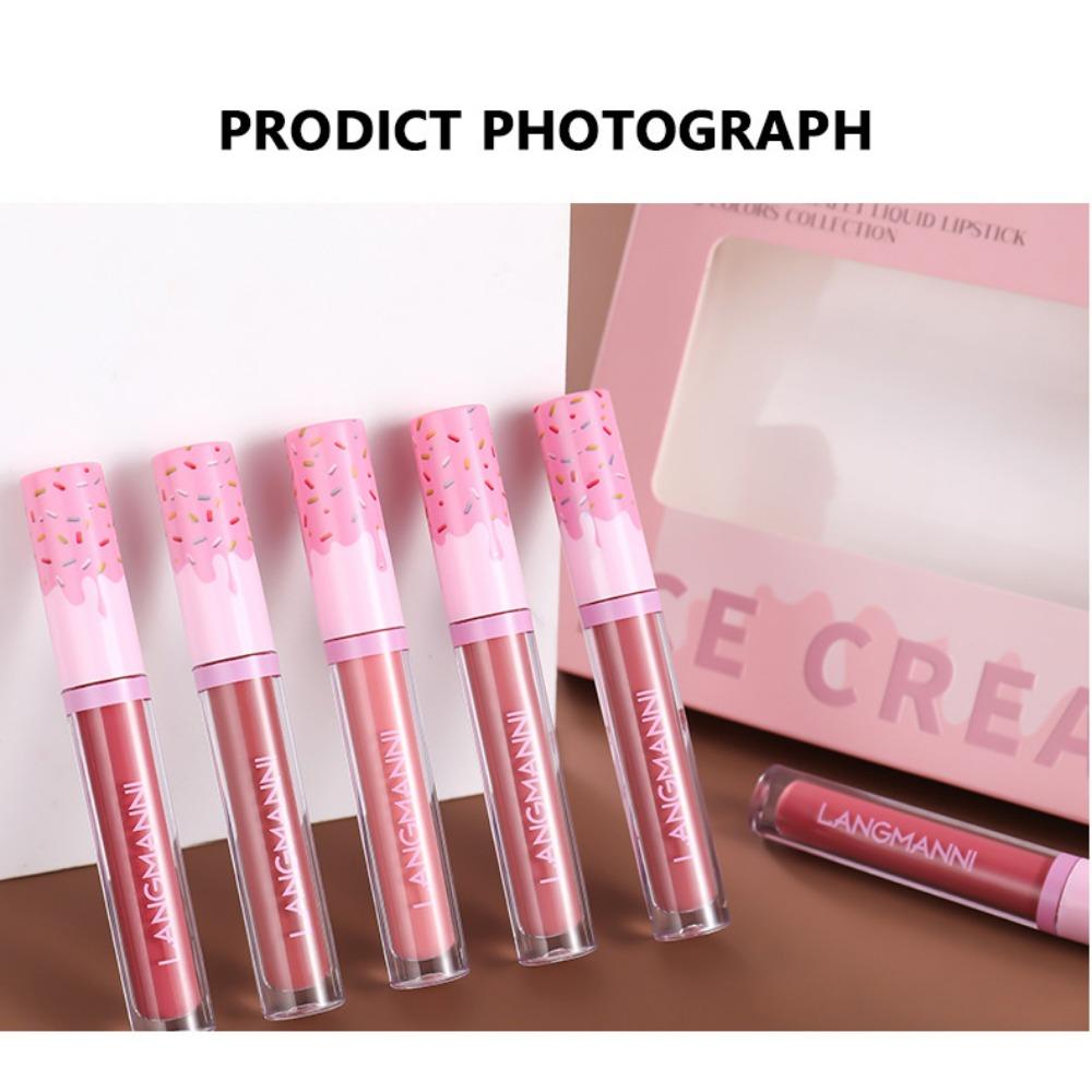 Langmanni Nebelmatter Lipgloss 6 Farben Installationsset Langanhaltend, Haftet nicht am Glas, Keine Farbe Mattes Lipglaze Set