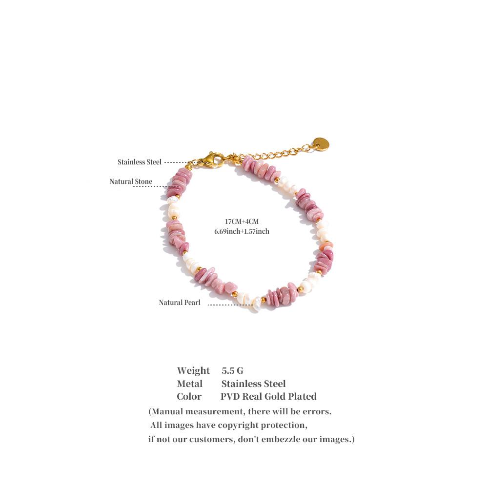 Yhpup Natural Stone Freshwater Pearl Beads Chain Handmade Bracelet Bangle Waterproof Stainless Steel Basic Wrist Summer Jewelry