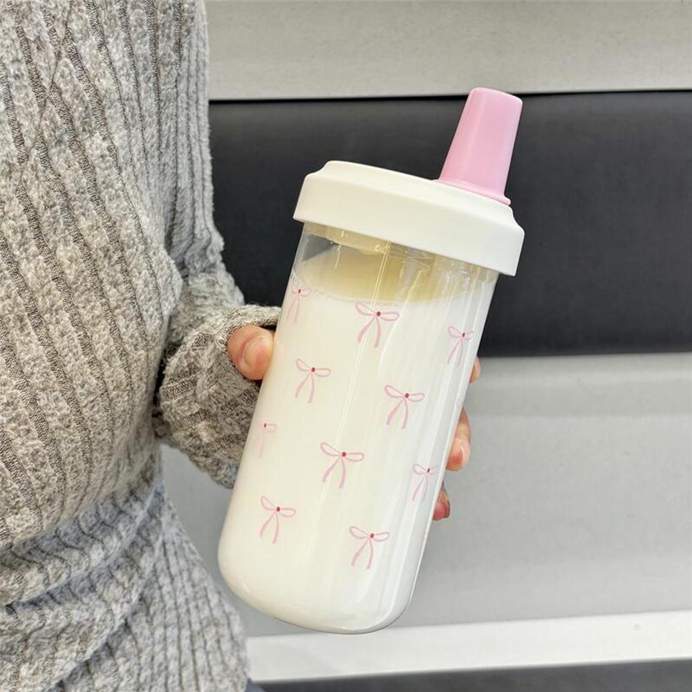 500/700ML Růžová láhev na vodu se slámkou a víčkem Roztomilý hrnek na kávu, do školy, na čaj Pro venkovní použití Plast D E9V1