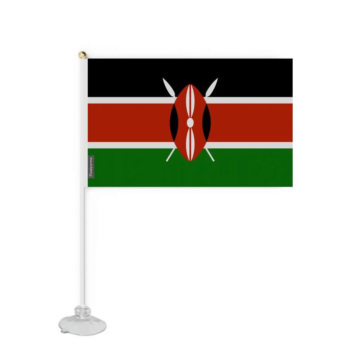 Drapeau - Kenya - Mini Drapeau Ventouse - 20 x 30 cm - Polyester - Impression Recto/Verso